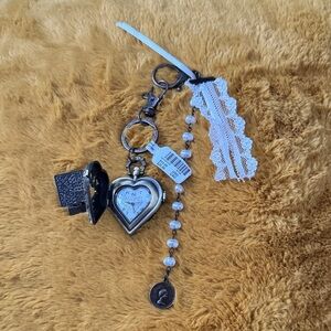 Ina Gold Heart Locket Keychain with Lace and Beads